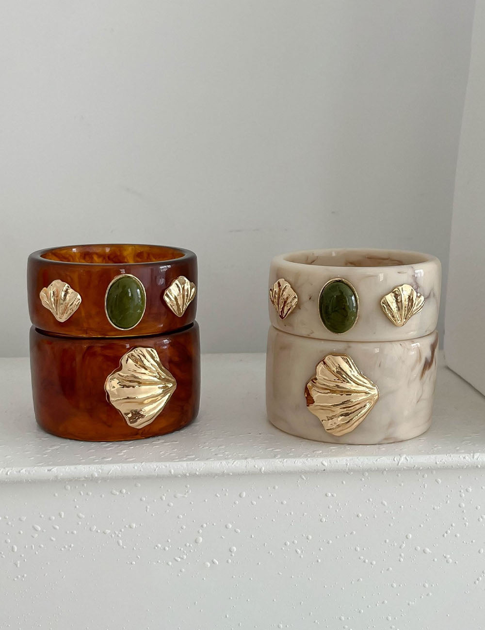 Shell Bead Geometric Wide Bangle — bracelet
