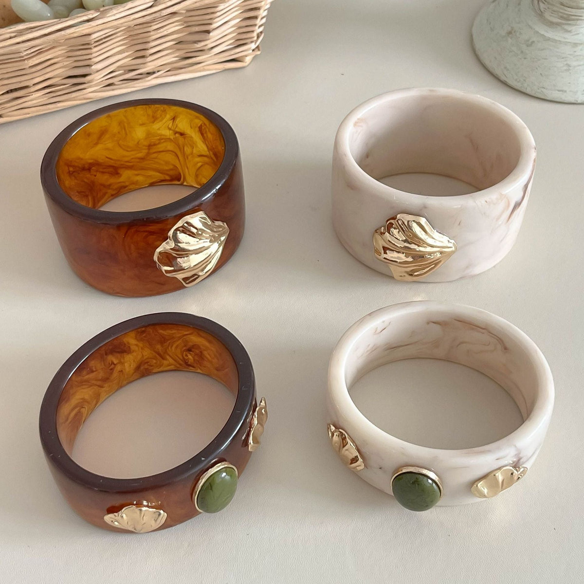 Shell Bead Geometric Wide Bangle — bracelet, view 2