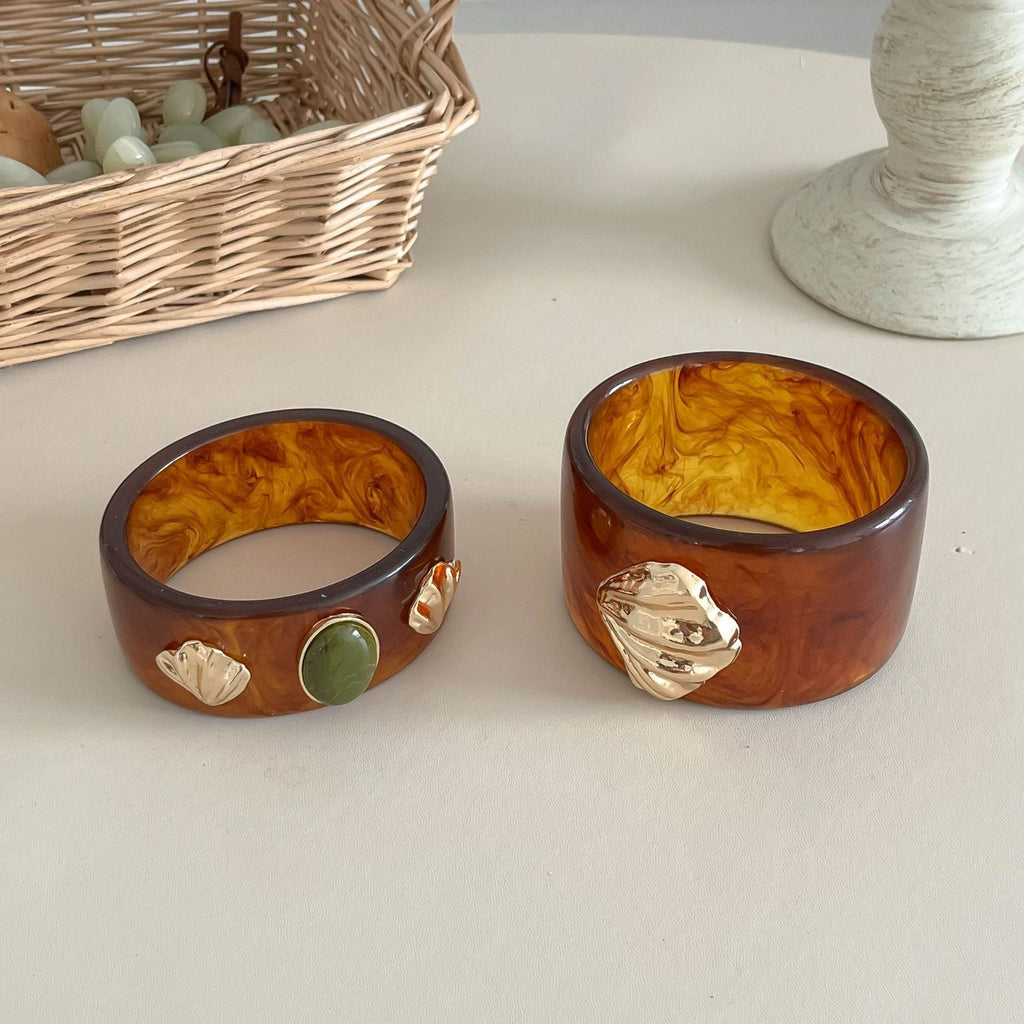 Shell Bead Geometric Wide Bangle — bracelet, view 4