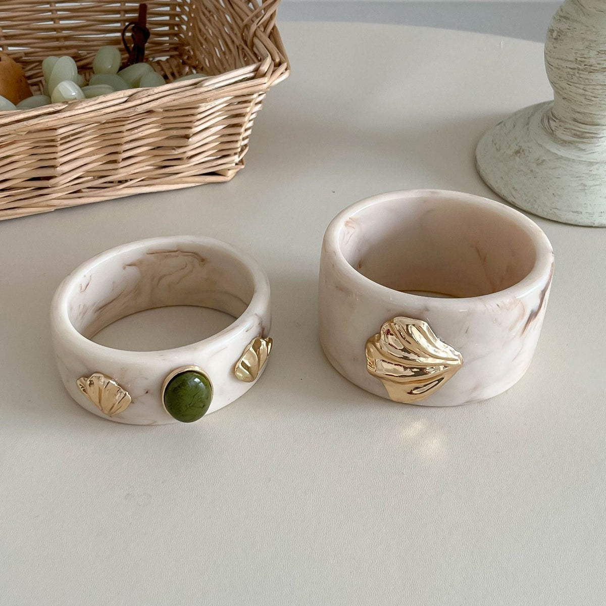 Shell Bead Geometric Wide Bangle — bracelet, view 5