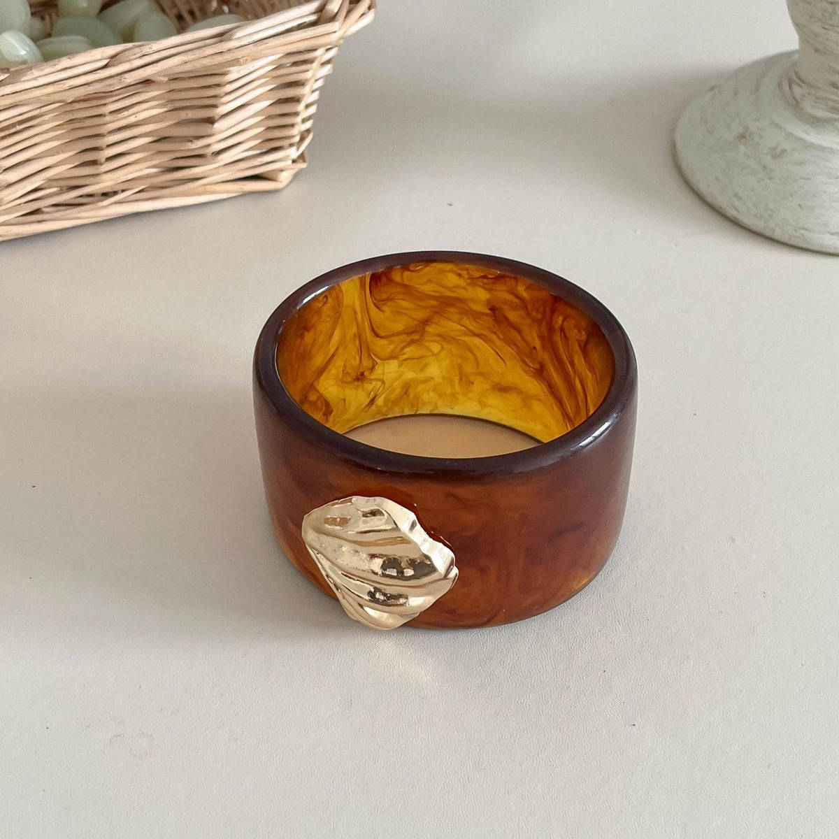 Shell Bead Geometric Wide Bangle — bracelet, view 6