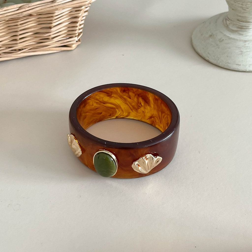 Shell Bead Geometric Wide Bangle — bracelet, view 9