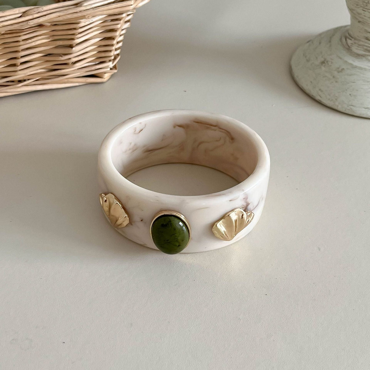 Shell Bead Geometric Wide Bangle — bracelet, view 10