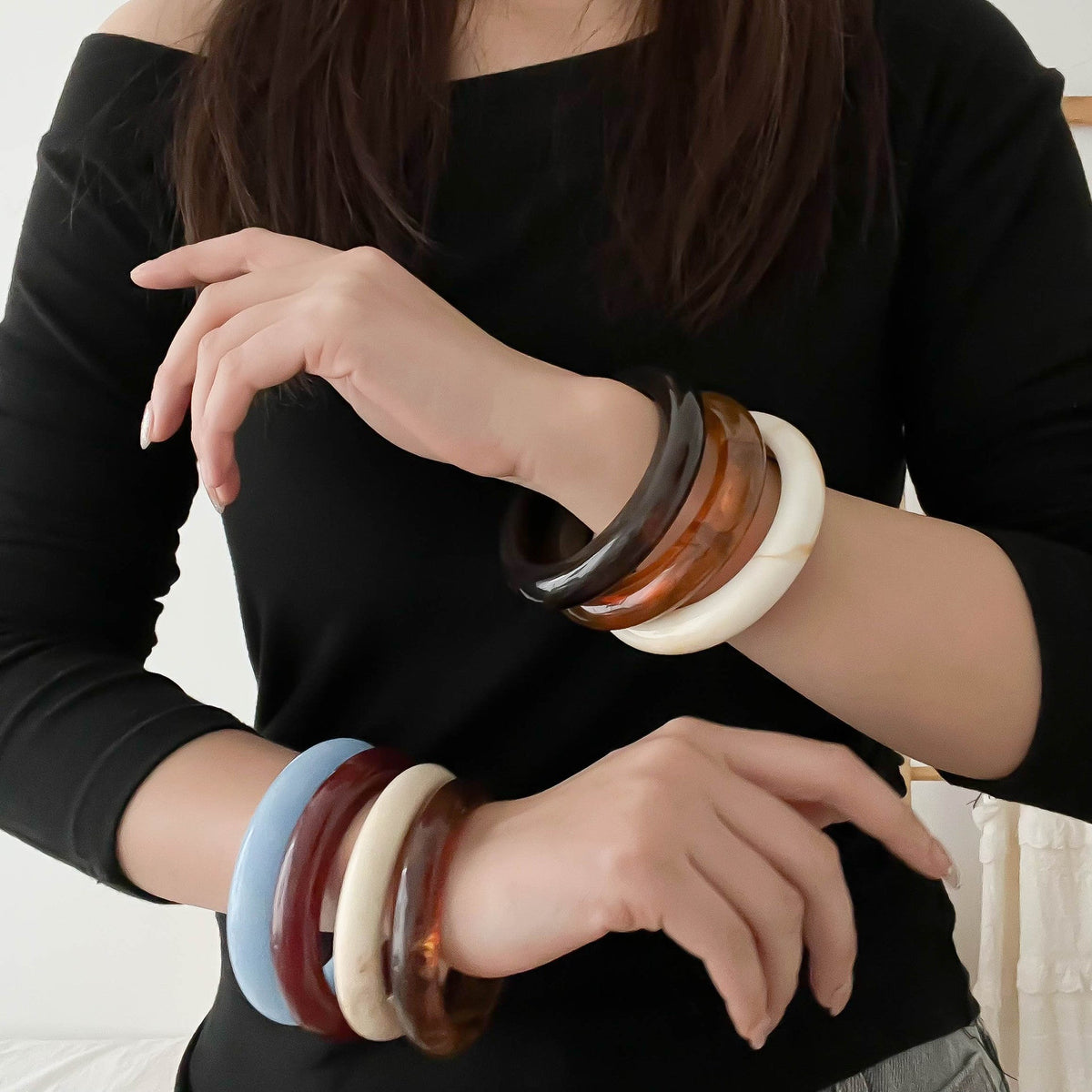 Fine Stackable Geometric Resin Bangle — bracelet, view 4