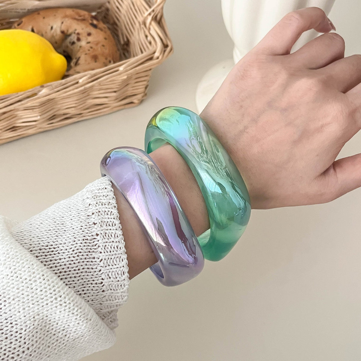 Iridescent Marbled Resin Bangle — bracelet, view 2