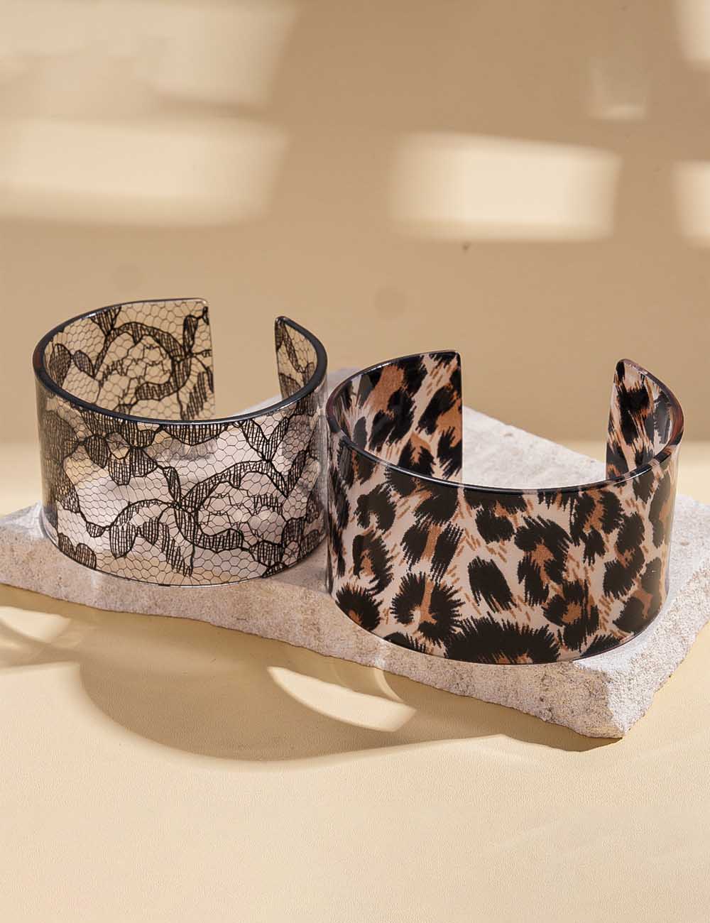Fine Leopard Print Wide Open Cuff — bracelet