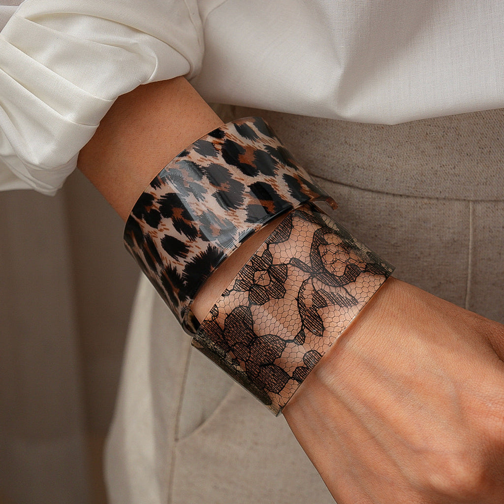Fine Leopard Print Wide Open Cuff — bracelet, view 3