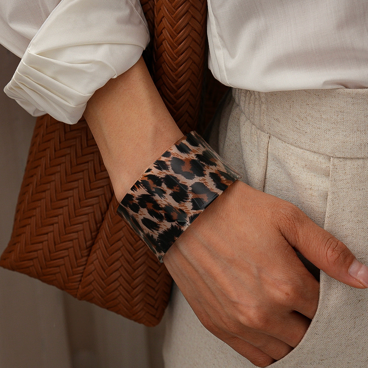 Fine Leopard Print Wide Open Cuff — bracelet, view 7