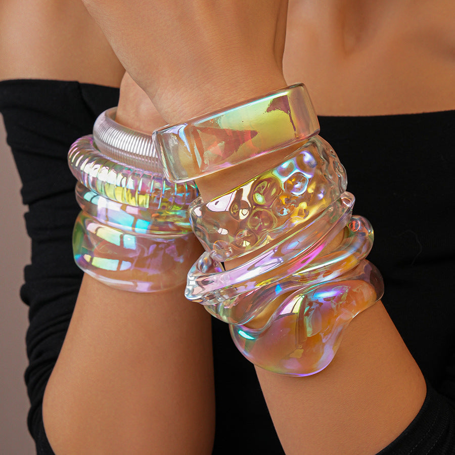 Iridescent Irregular Acrylic Bangle — bracelet, view 2