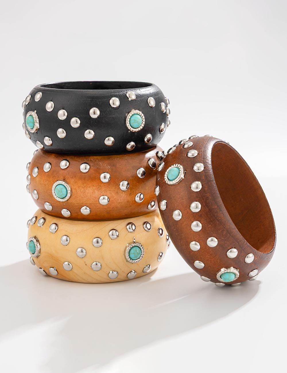 Studded Wood Wide Bangle — bracelet