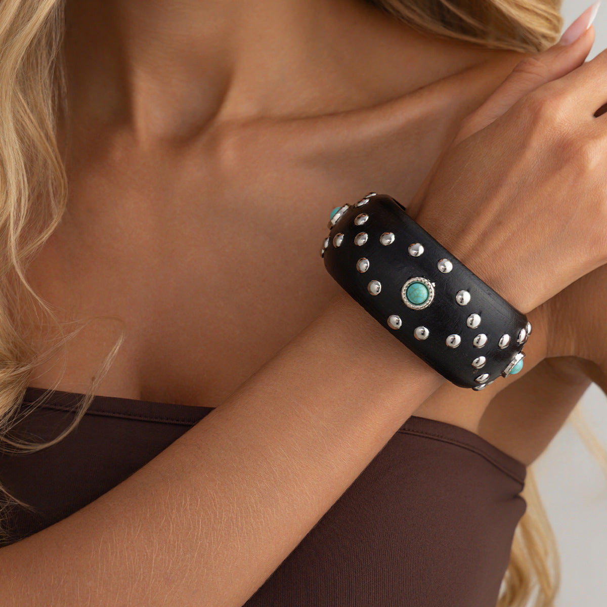 Studded Wood Wide Bangle — bracelet, view 5