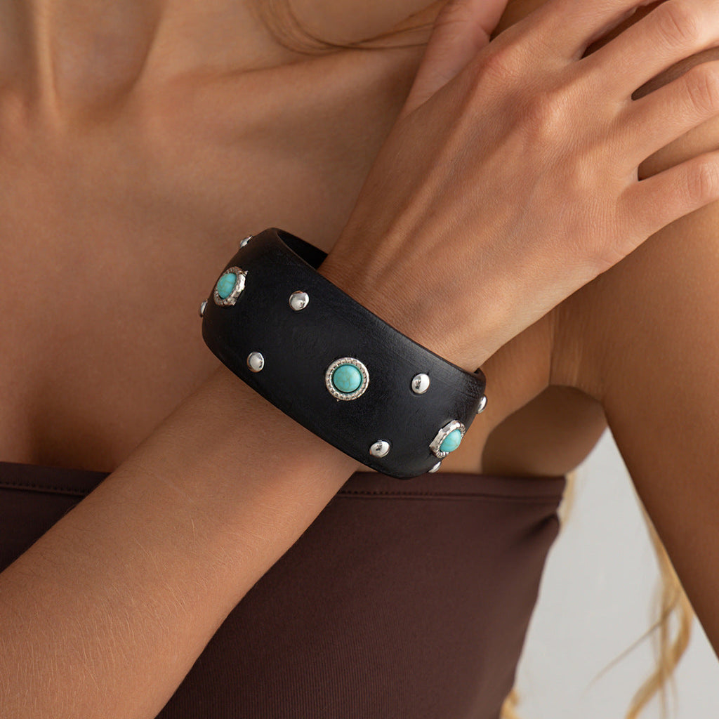 Studded Wood Wide Bangle — bracelet, view 9