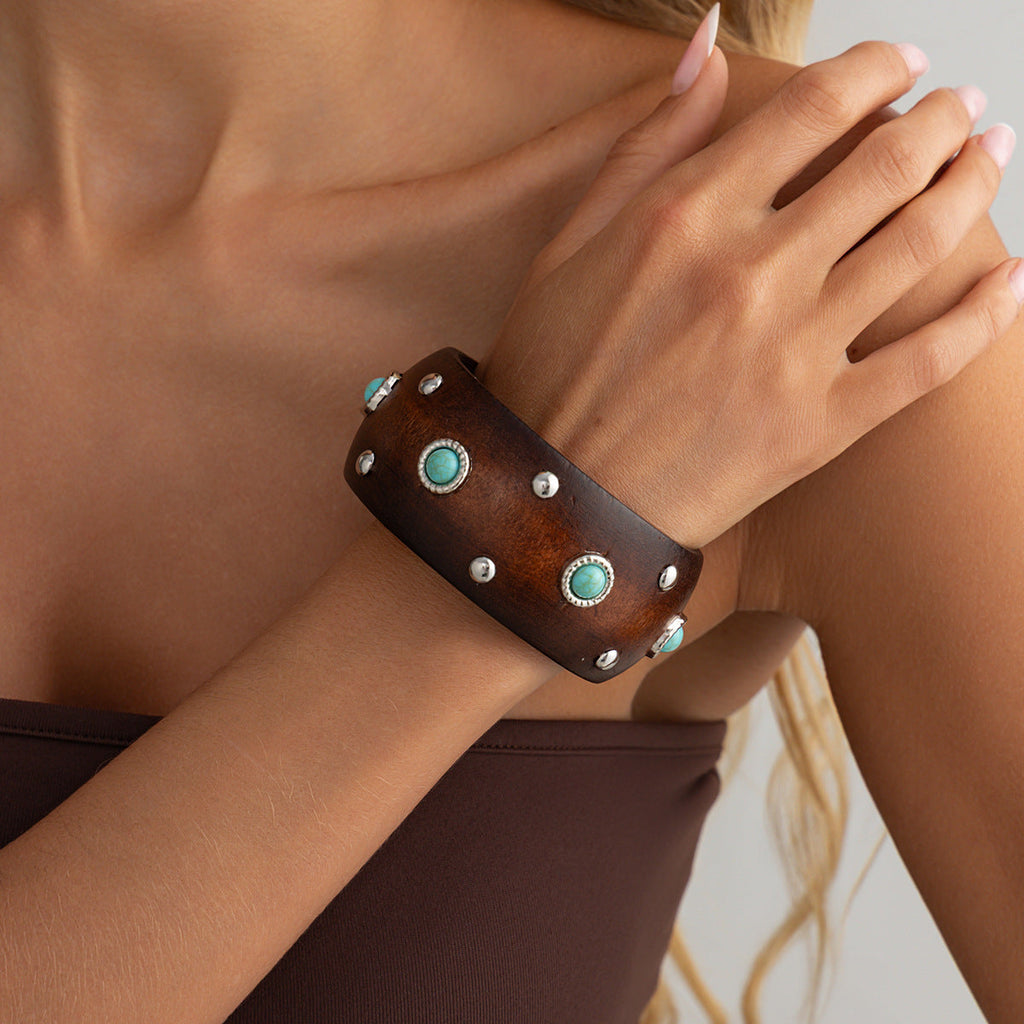 Studded Wood Wide Bangle — bracelet, view 11