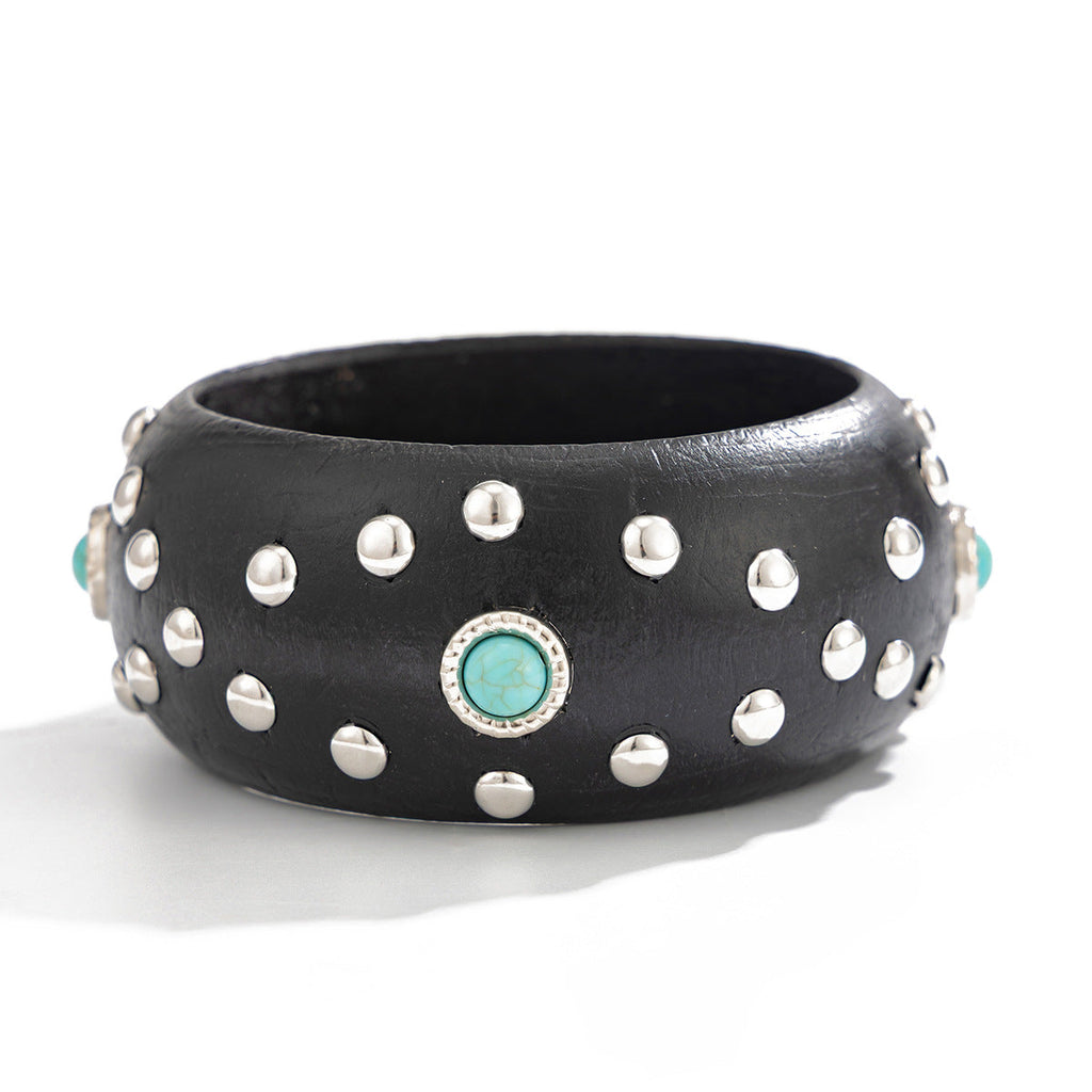 Studded Wood Wide Bangle — bracelet, view 12