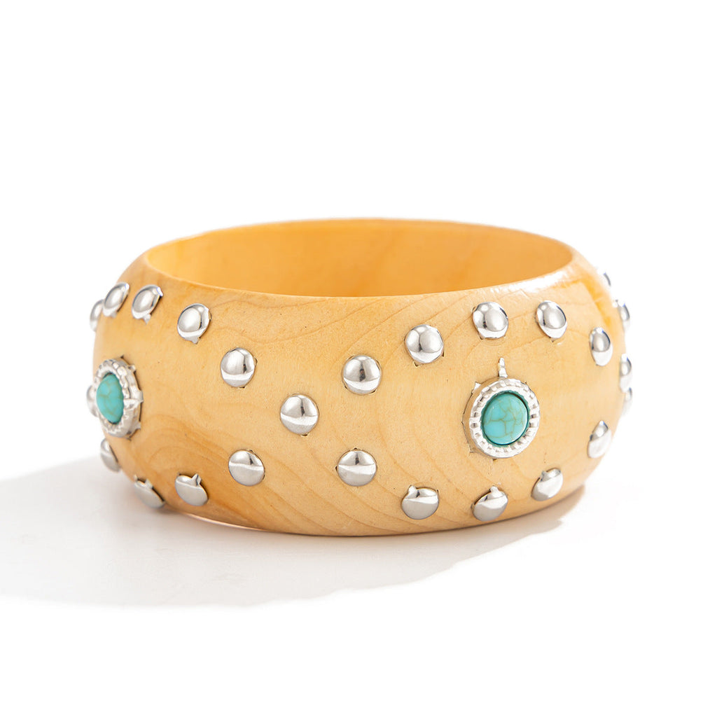 Studded Wood Wide Bangle — bracelet, view 13