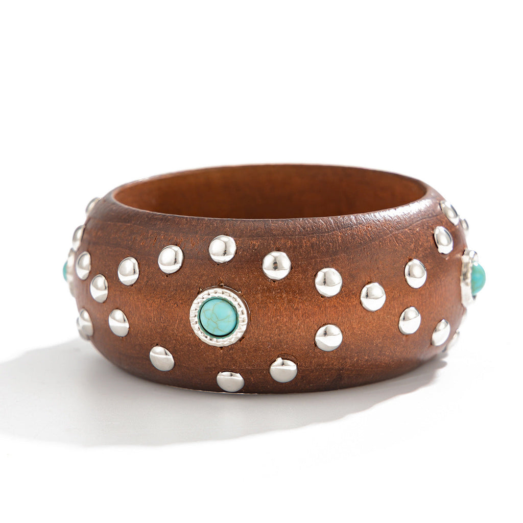 Studded Wood Wide Bangle — bracelet, view 15