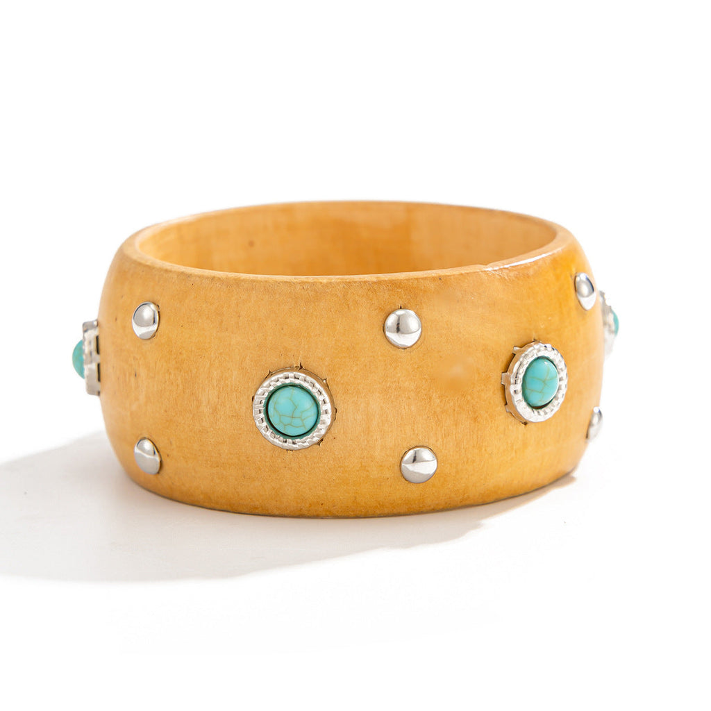 Studded Wood Wide Bangle — bracelet, view 17