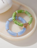 Bamboo Tube Curved Bangle — blue green bracelet