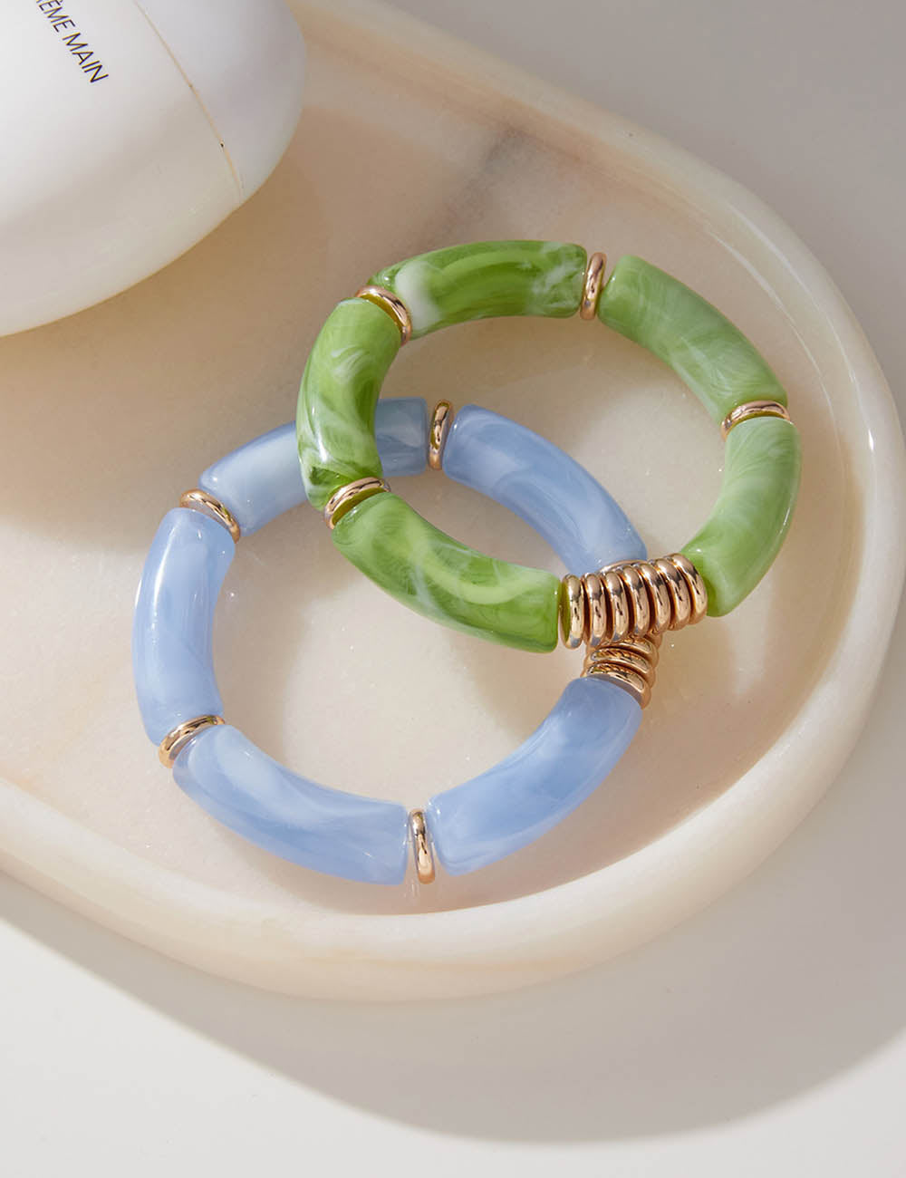 Bamboo Tube Curved Bangle — blue green bracelet