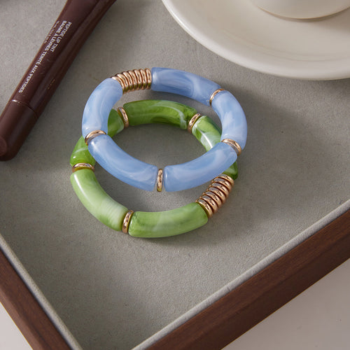 Bamboo Tube Curved Bangle — blue green bracelet, view 2