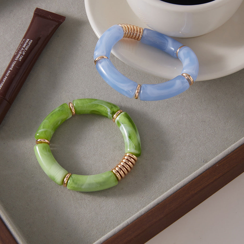 Bamboo Tube Curved Bangle — blue green bracelet, view 3