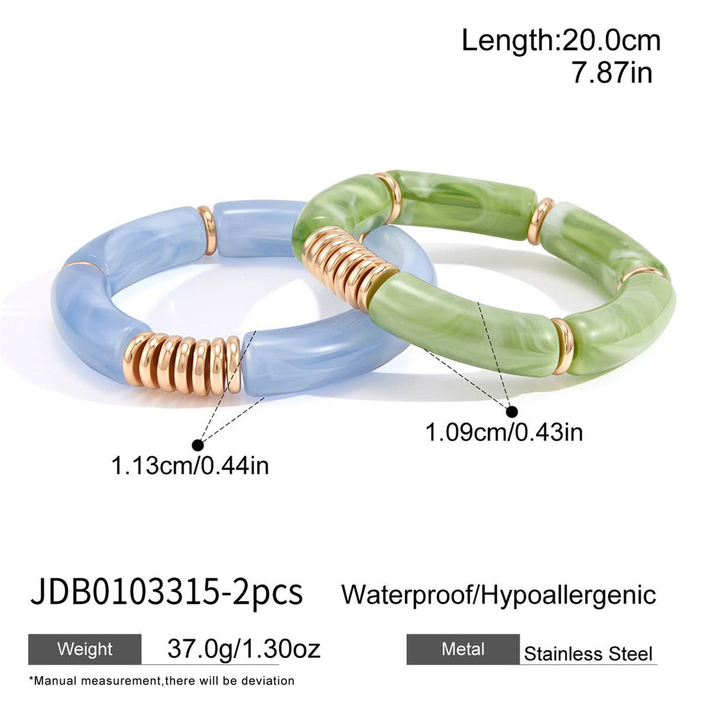 Bamboo Tube Curved Bangle — blue green bracelet, view 4