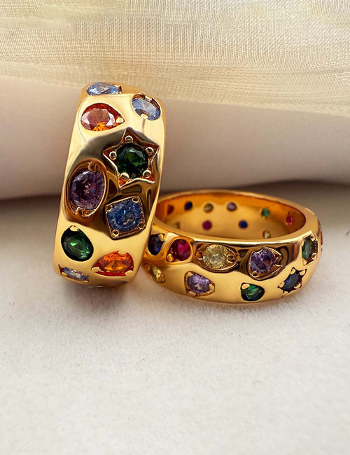 Colourful Zirconia Wide Band Ring — gold ring