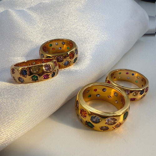 Colourful Zirconia Wide Band Ring — gold ring, view 2