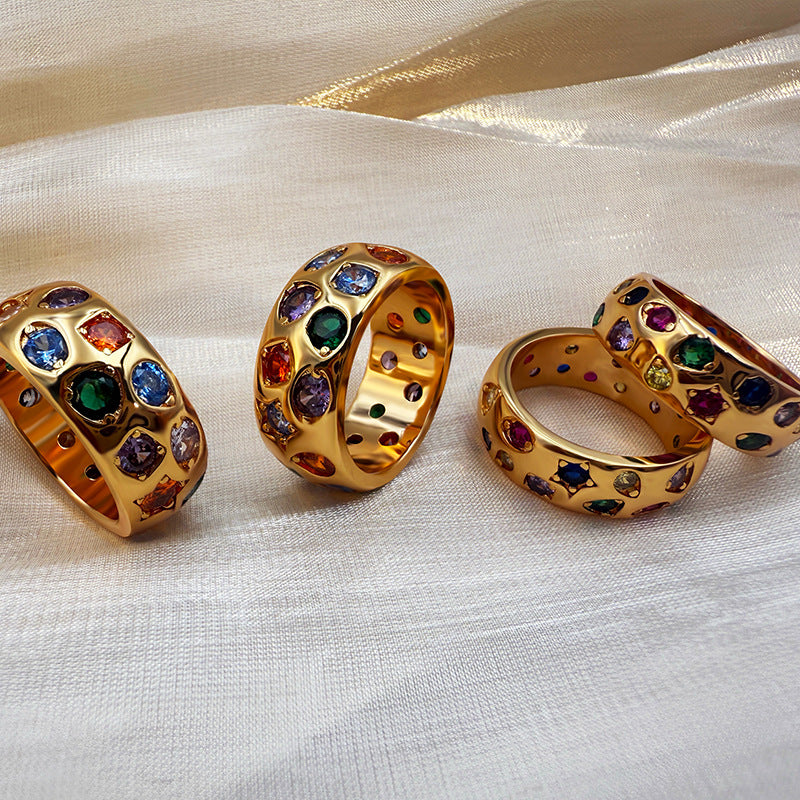 Colourful Zirconia Wide Band Ring — gold ring, view 3
