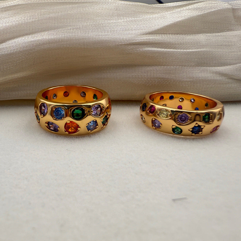 Colourful Zirconia Wide Band Ring — gold ring, view 4