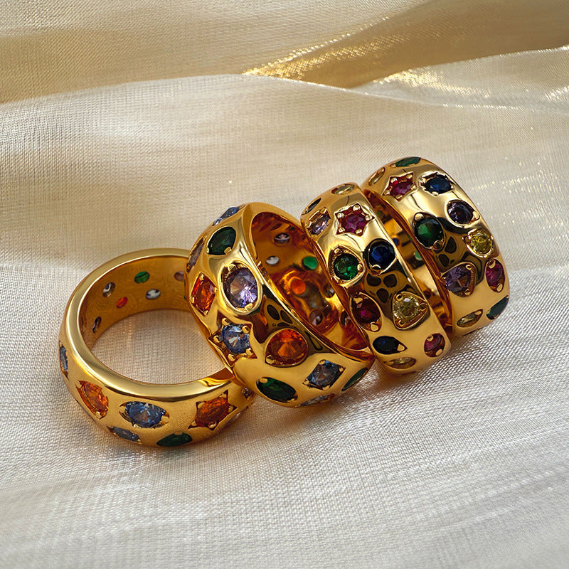 Colourful Zirconia Wide Band Ring — gold ring, view 5