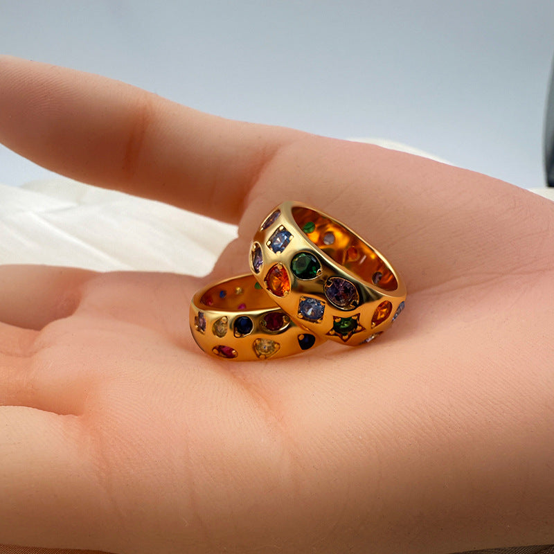 Colourful Zirconia Wide Band Ring — gold ring, view 6