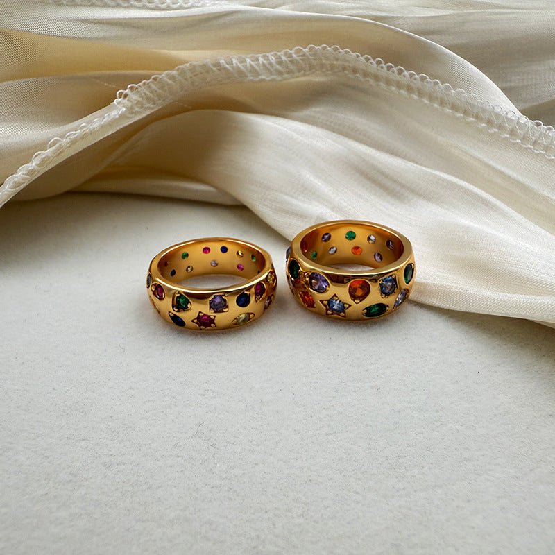 Colourful Zirconia Wide Band Ring — gold ring, view 7