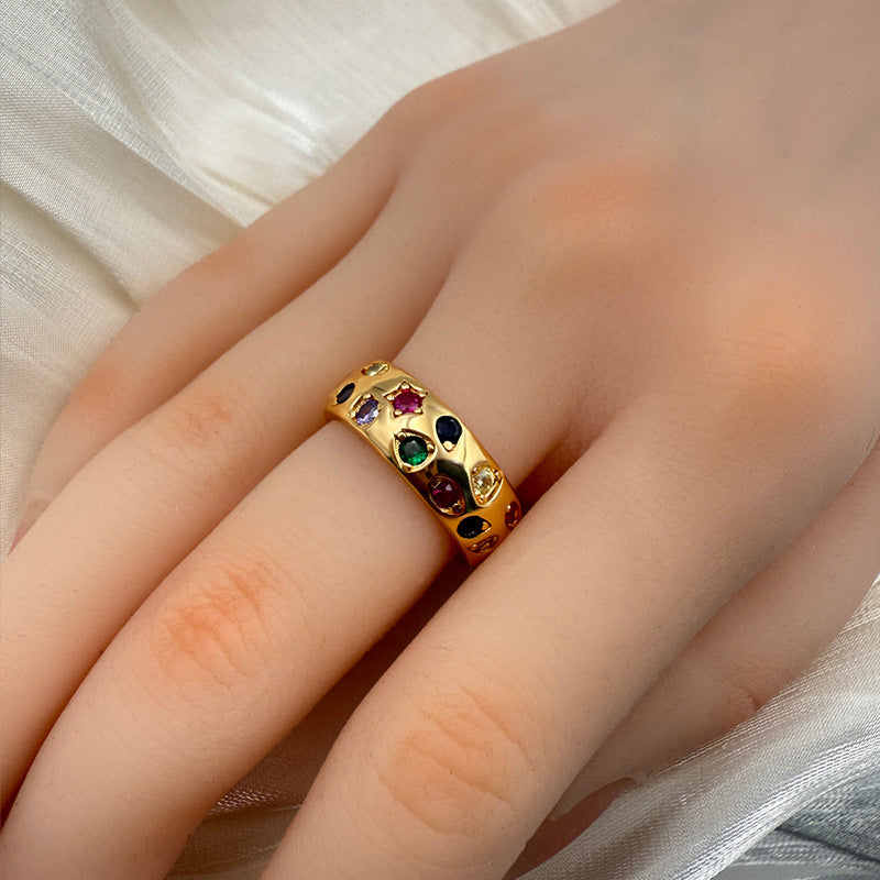 Colourful Zirconia Wide Band Ring — gold ring, view 10