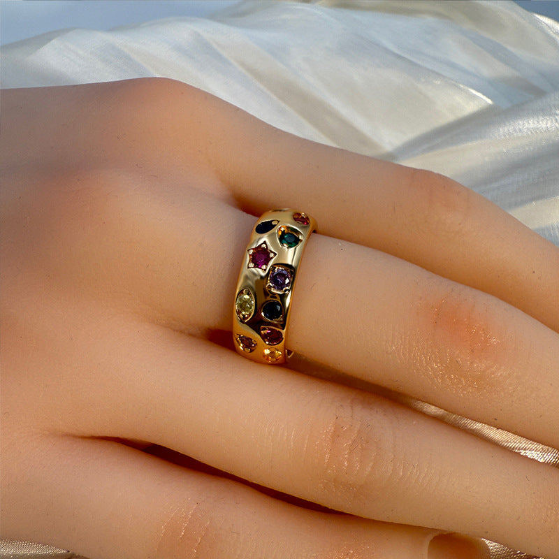 Colourful Zirconia Wide Band Ring — gold ring, view 11