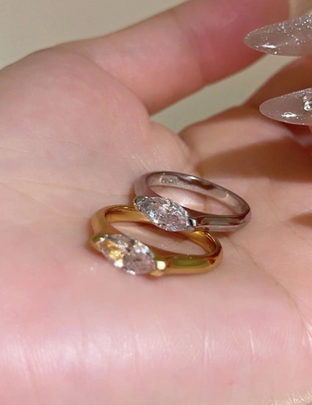Gold-Plated Rhinestone Thin Band Ring — ring