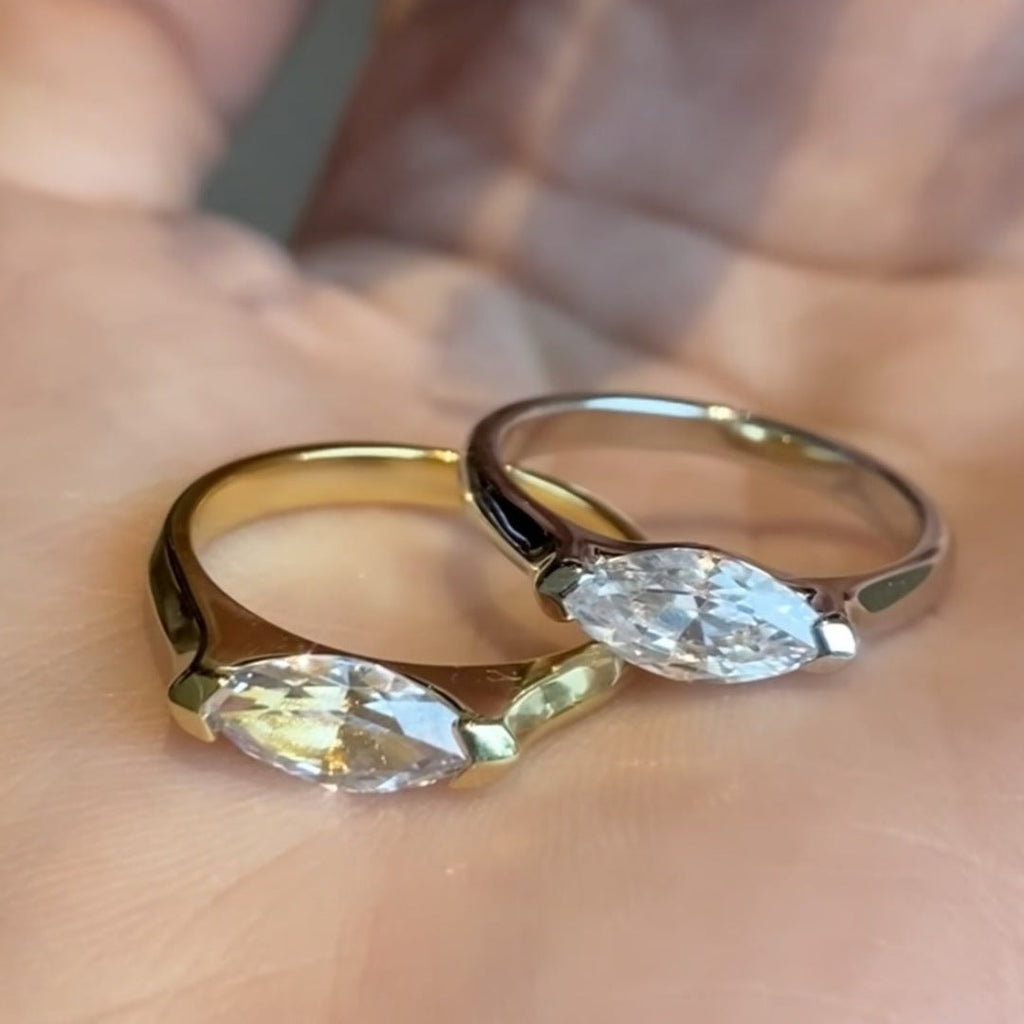 Gold-Plated Rhinestone Thin Band Ring — ring, view 2