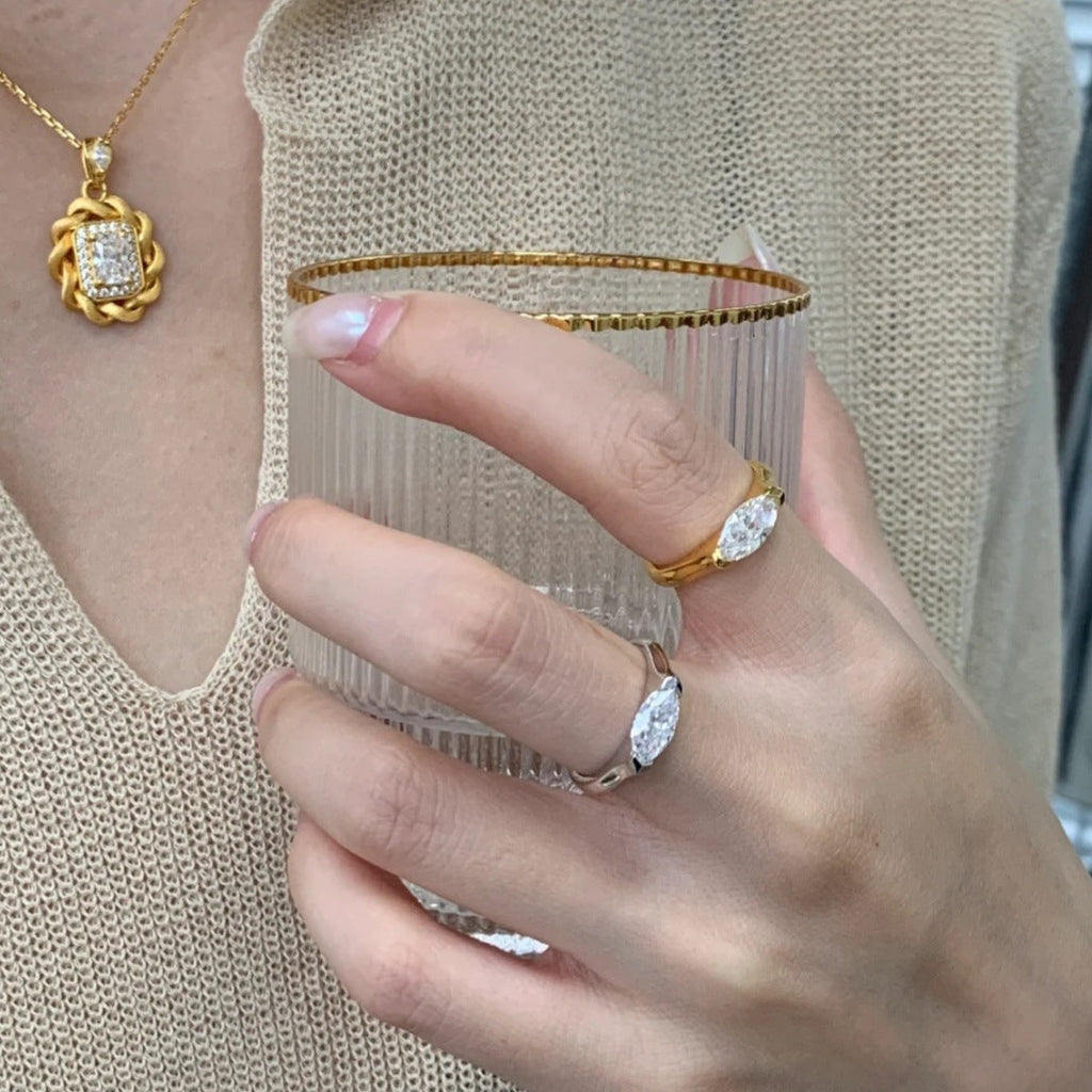 Gold-Plated Rhinestone Thin Band Ring — ring, view 3
