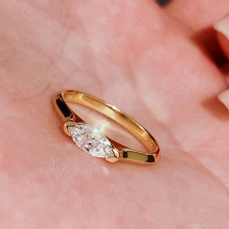 Gold-Plated Rhinestone Thin Band Ring — ring, view 4