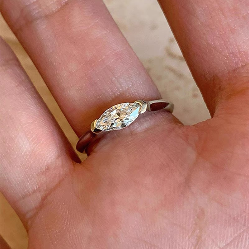 Gold-Plated Rhinestone Thin Band Ring — ring, view 5