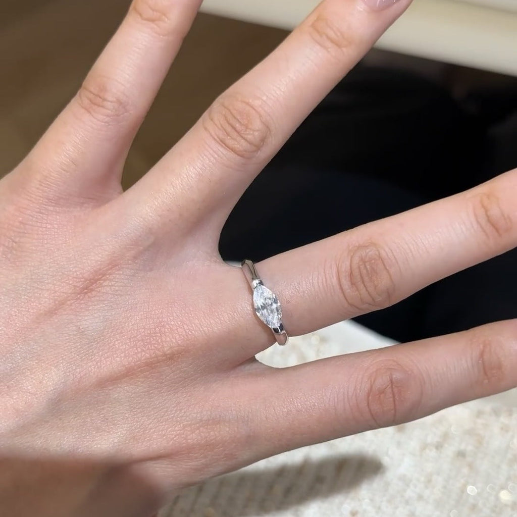 Gold-Plated Rhinestone Thin Band Ring — ring, view 7