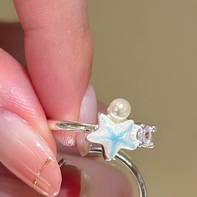 Starfish Shell Charm Ring — blue ring, view 2