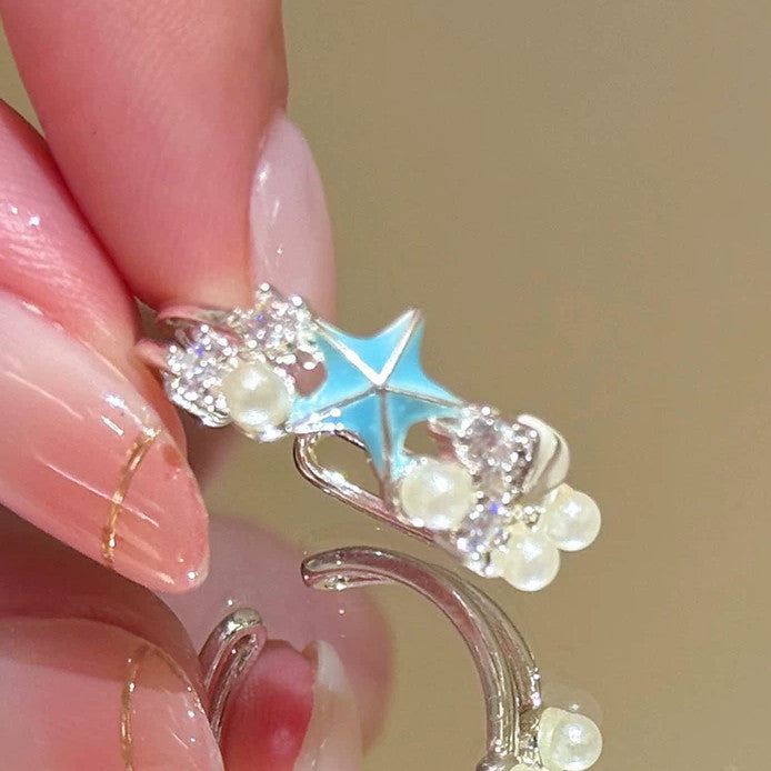 Starfish Shell Charm Ring — blue ring, view 3
