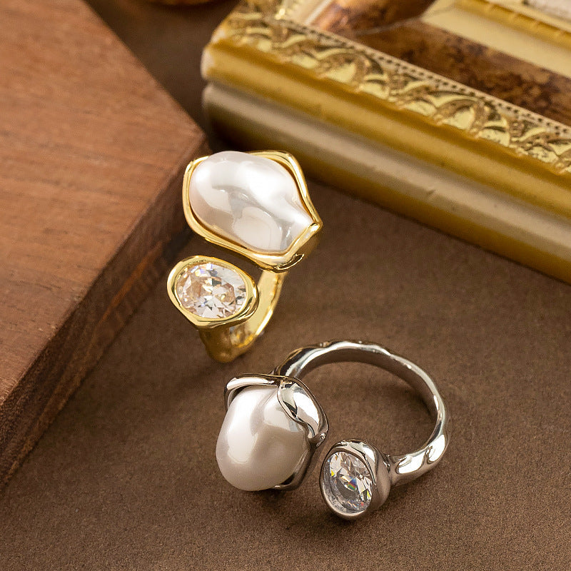 Irregular Pearl Open Ring — ring, view 2
