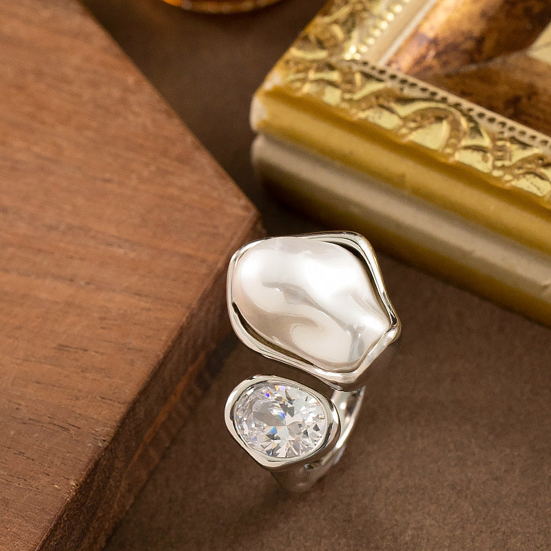 Irregular Pearl Open Ring — ring, view 4