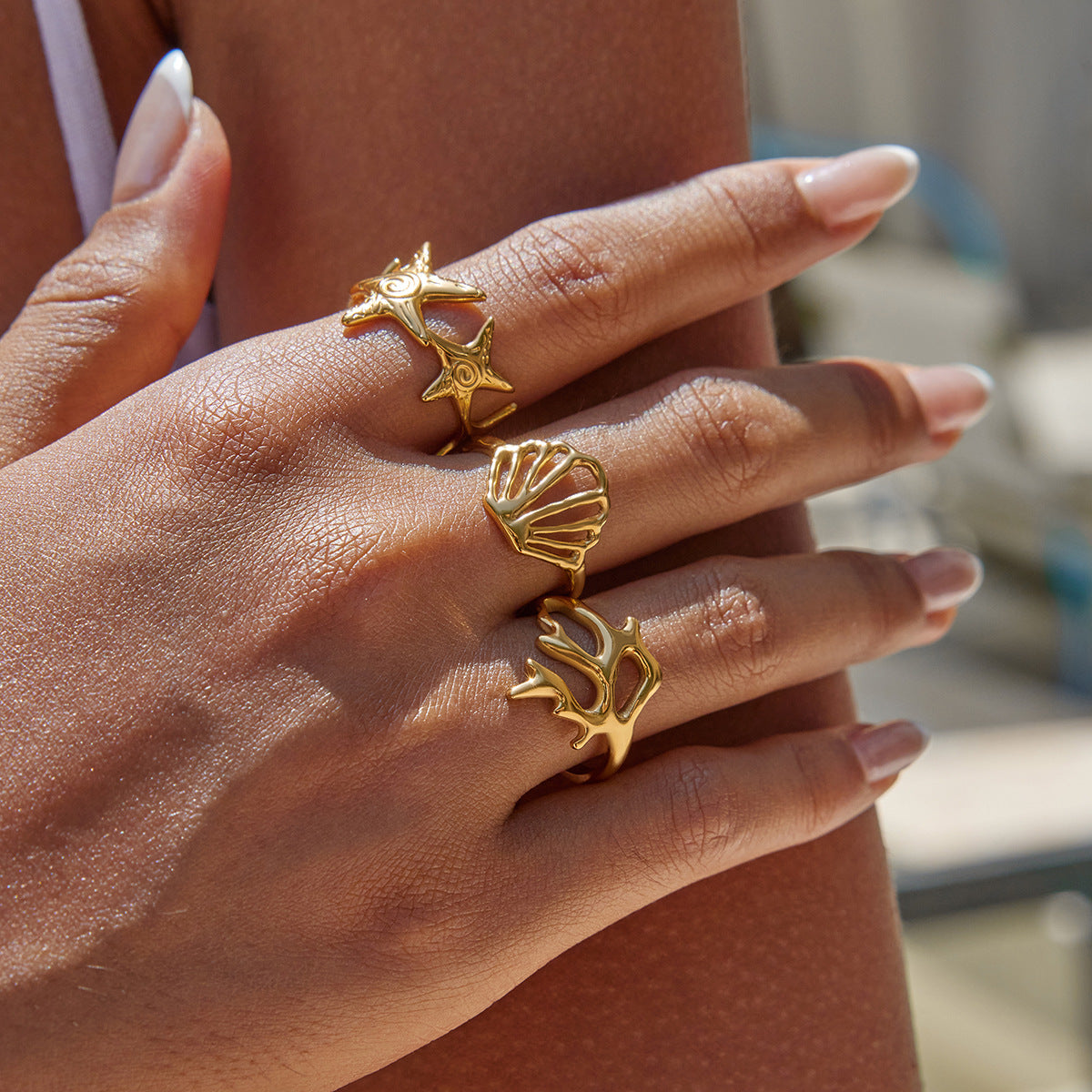 Geometric Gold-Plated Open Ring — gold ring, view 2