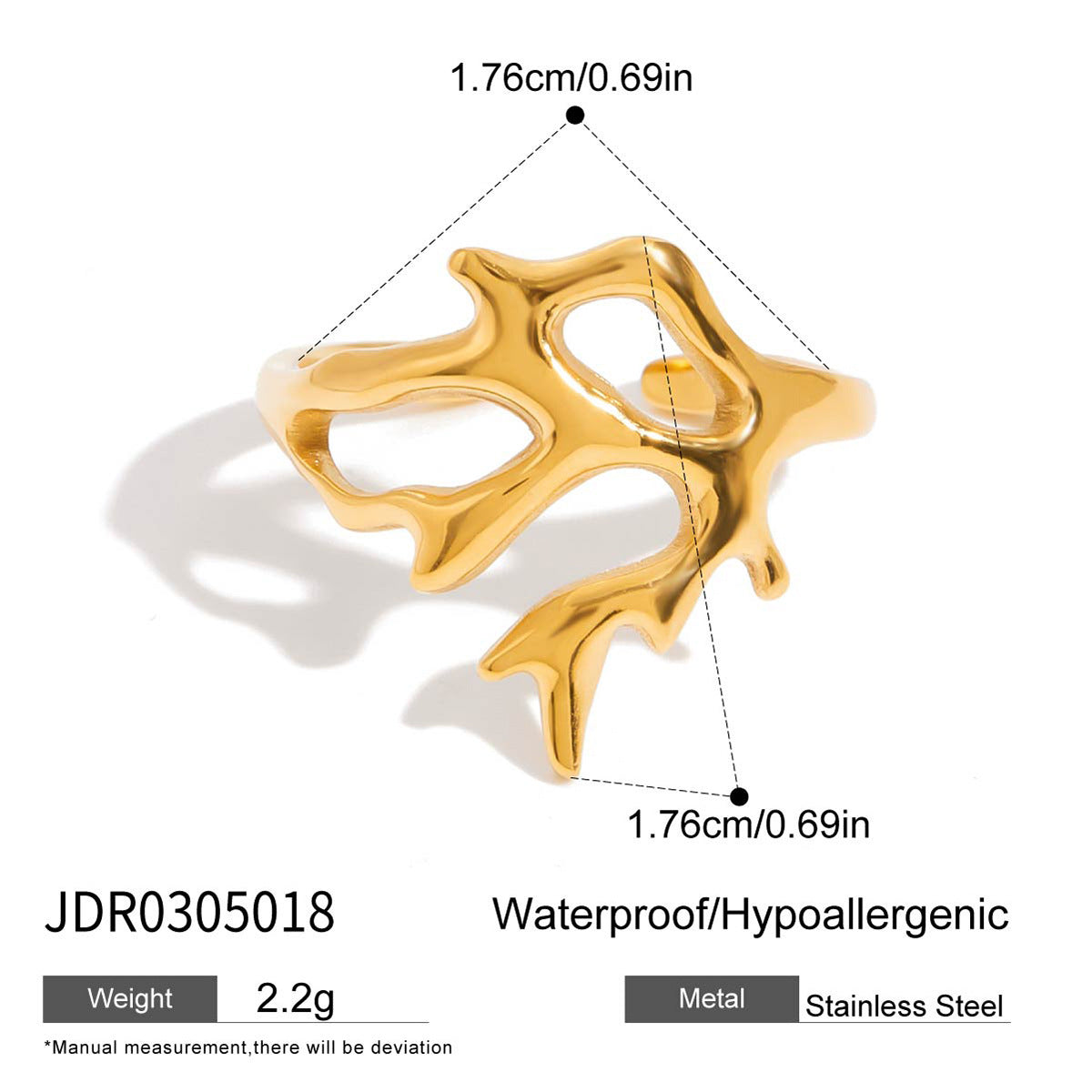 Geometric Gold-Plated Open Ring — gold ring, view 4
