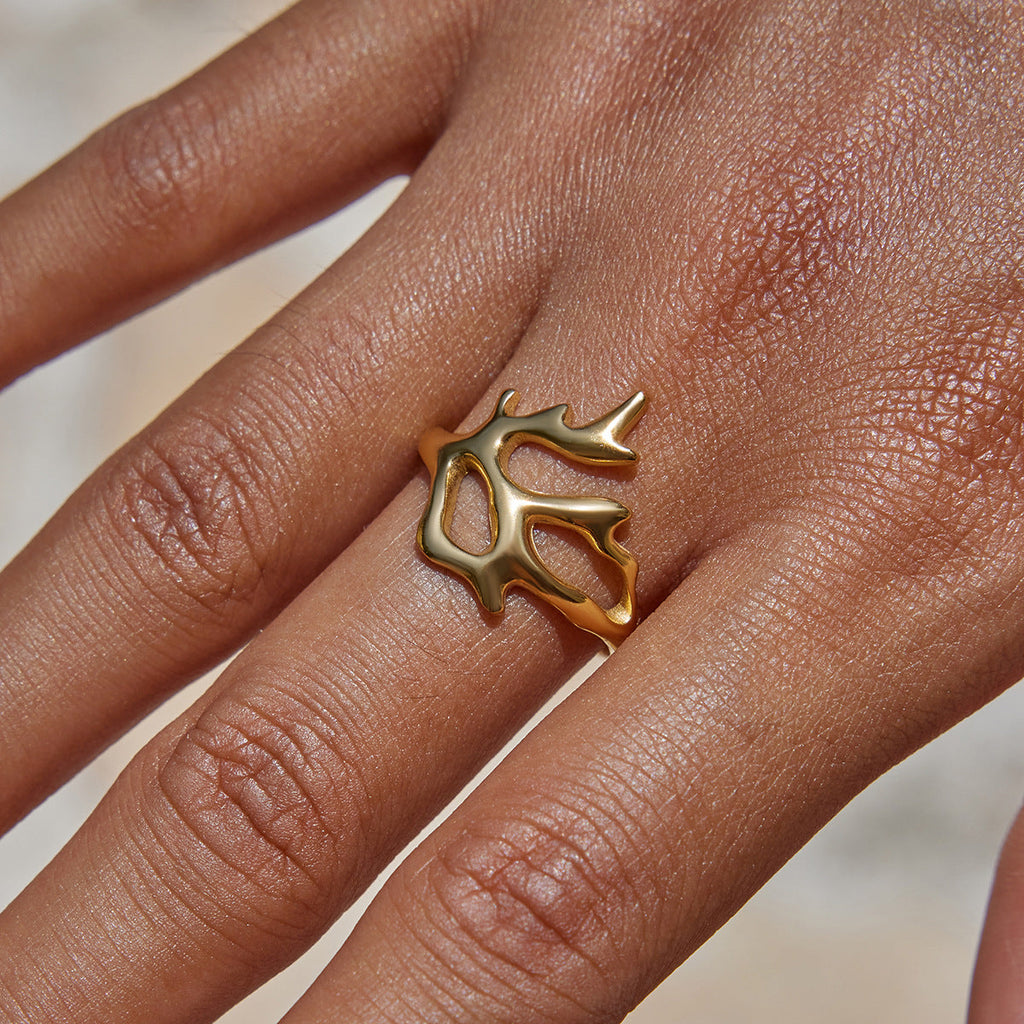 Geometric Gold-Plated Open Ring — gold ring, view 9