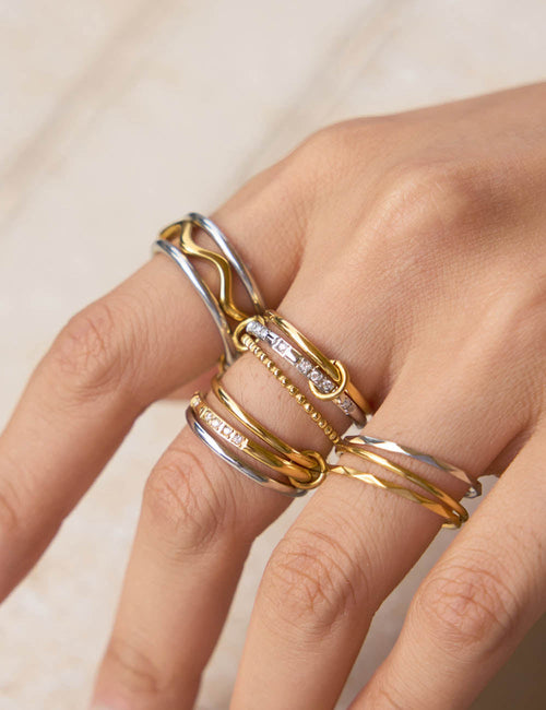 Colour-Block Layered Stacking Rings — gold ring