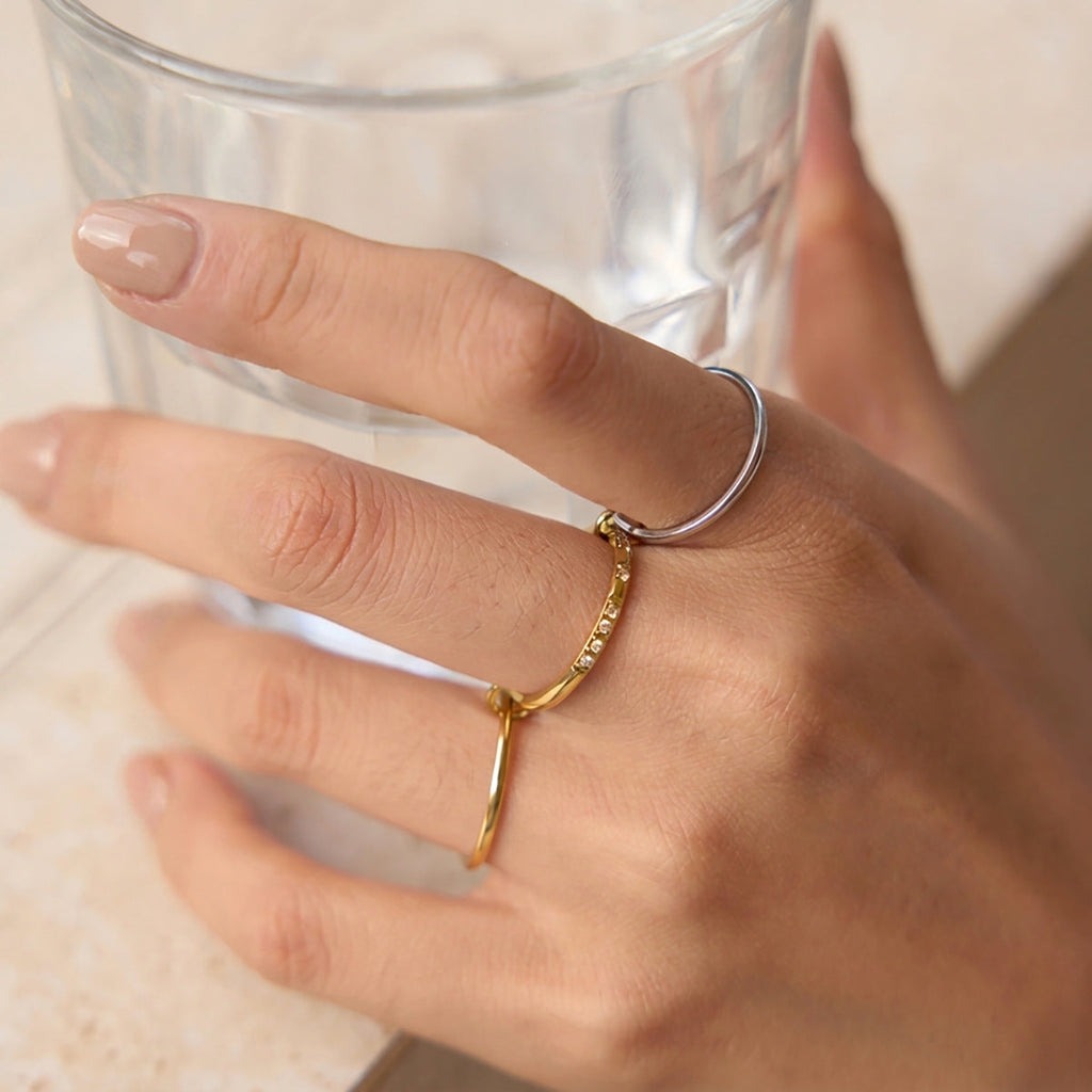 Colour-Block Layered Stacking Rings — gold ring, view 2